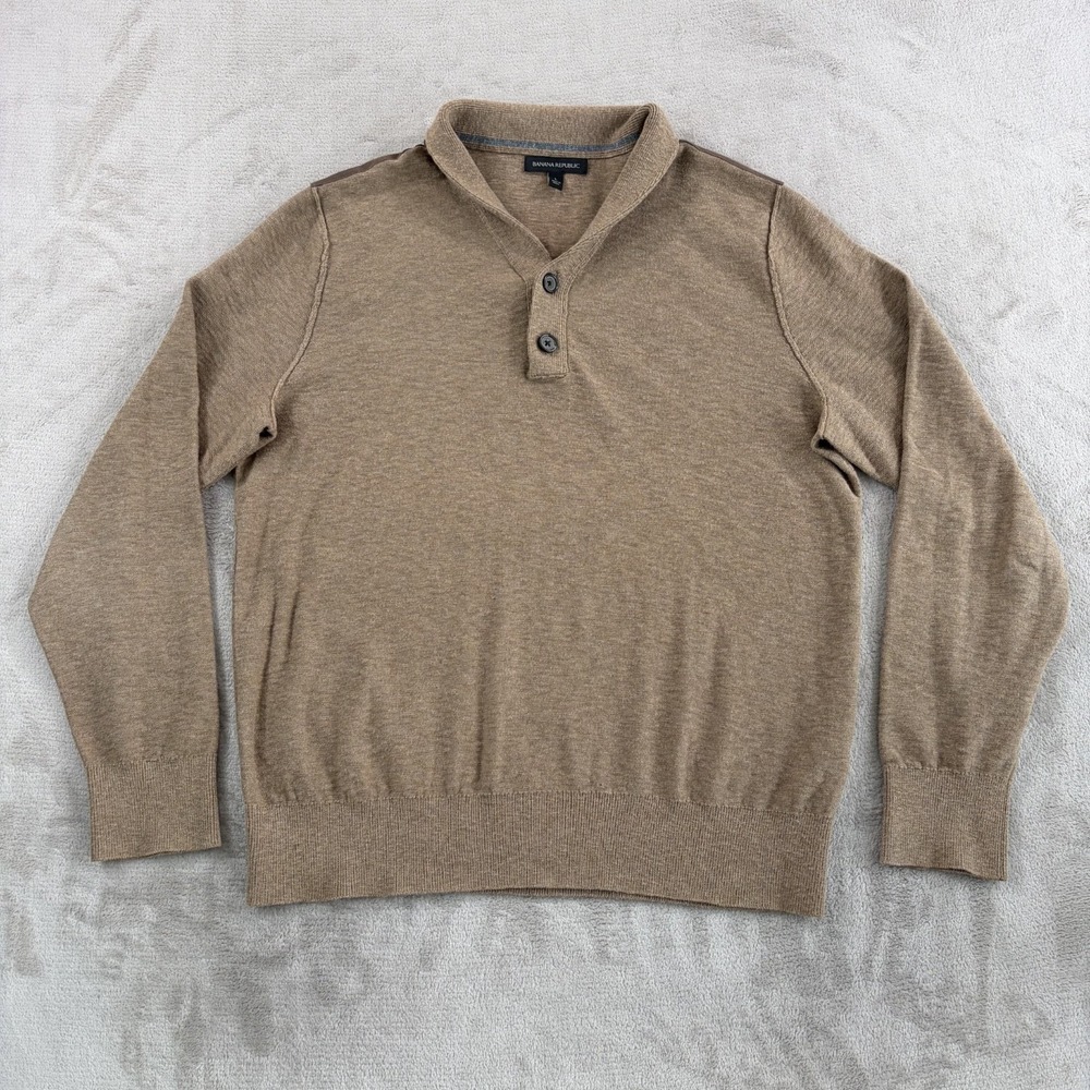 Banana Republic Safari Shawl Collar Sweater in Brown Men Large Long Sleeve